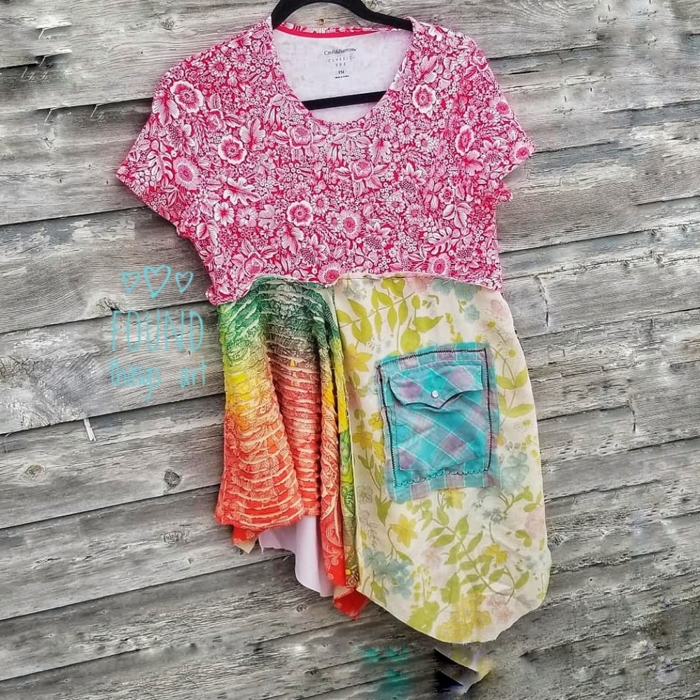 Boho Patchwork Tunic Shirt dress Upcycled